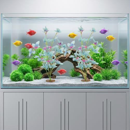 2Pcs Silk Aquarium Plants 13" Cyan Silk Plants for Fish Tank Goldfish | Tall Fish Tank Decorations, and Freshwater Betta Habitat, for Miniature Eco Enthusiasts