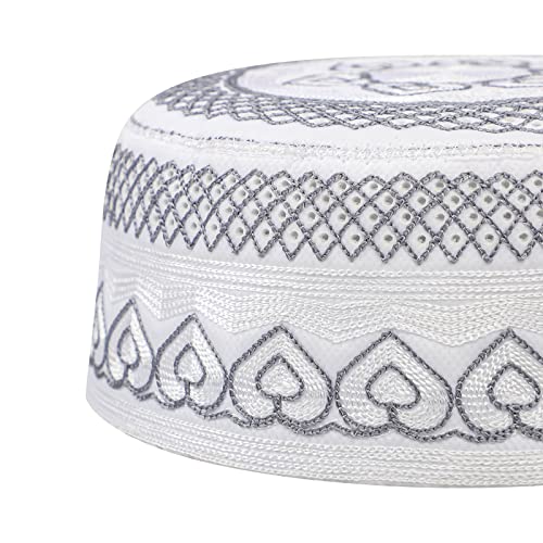 Islamic Men's Hat Men Muslim Prayer Kufi Hat Arabian Top Embroidered Men Hajj Mosque Headwear Beanie Skull Cap - color: Grey