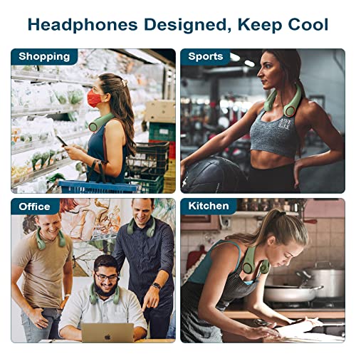 CIVPOWER Neck Fan: Portable Personal Neck Cooling Rechargeable Bladeless Fan - Hands Free 3 Speed 4000 mAh Battery USB Operated Wearable Headphone Design - Gift for Men Women Outdoor (Light Green) - color: Light Green