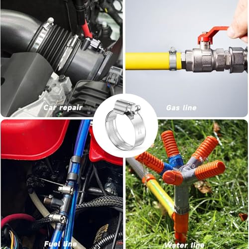 Non-Slip Stainless Steel Hose Clamp Assortment 5/16 to 1-1/4 inch | German Design, SAE Standard, All 5/16"Screw HEX, Soft Hose Protection, Fuel Line, Automotive, Radiator, Heater, Garden, Pool