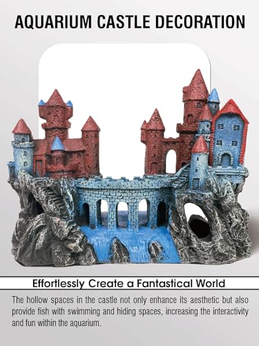 Fish Tank Decor Magic Medieval Aquarium Castle Decor - 9.2 Inch Medium | Fish Tank Decoration with Betta Hideouts, Cave for Fish Tank Rocks, Safe Resin Ornament for Fresh & Saltwater Tanks