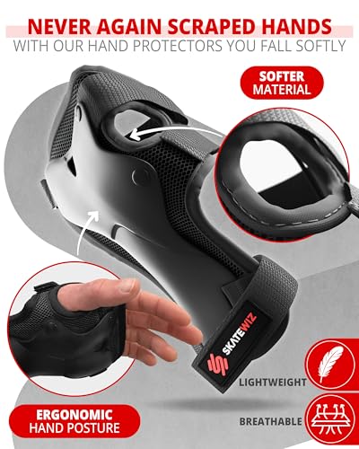 SKATEWIZ Knee and Elbow Pads Adult - Skating Protective Gear - PROTECT-1 - Size L Black - Wrist Guards Skating Pads, Skateboard, Roller Skate, Ice Skates For Women - color: Black, size: L - Teens and Adults