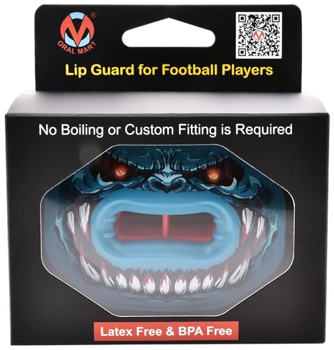 Oral Mart Flag Football Mouth Guard with 3D LipFit Design for Kids - Youth Football Mouthguard (No Boil) Cool Instant Fit Lip Guard Mouthpiece for Braces (Detachable Helmet Strap Included) - color: Audacious Invader