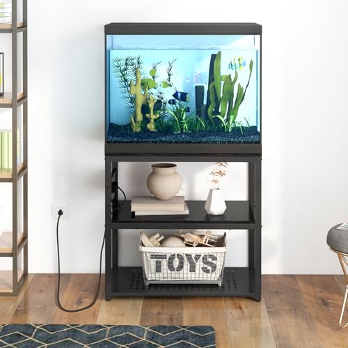 20-29 Gallon Fish Tank Stand with Power Outlets,3-Tier Metal Aquarium Stand | Breeder Reptile Tank Stand with Shelf for Home Office, 660LBS Capacity, 29.5 x 15.8 x 30.1 inches, Black