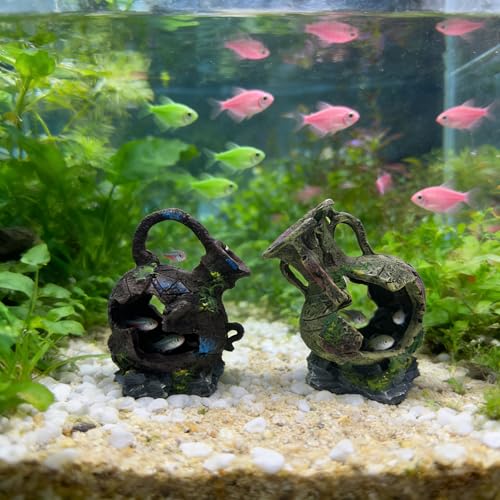 Aquarium Decoration - Fish Tank Cave Decoration Accessories Resin Classical Ceramic Jar Decoration Betta Fish, Shrimp, Cichlid Rest, Entertainment, and Breeding Spacious Hide and Play Place