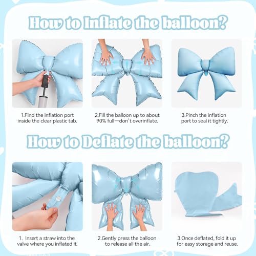Blue Bow Balloons, 6 Pcs Large Foil for Baby Shower Gender Reveal Party - style: Blue Bow