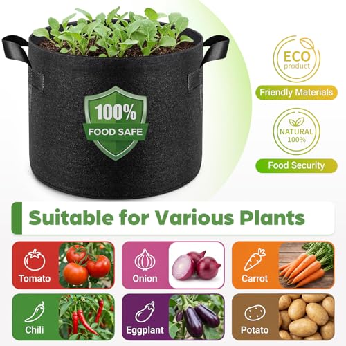 Songrey 10-Pack 10 Gallon Grow Bags | Thickened Nonwoven Fabric Pots, Outdoor Heavy Duty Garden Planters, Potato Grow Bags with Handles - color: Black, size: 10 Gallons