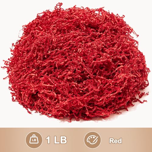 Wowxyz 1 LB Crinkle Cut Paper Shred Red Crinkle Shredded Paper for Gift Baskets - Gift Box Bag Filler - Confetti Stuffing for Birthday, Holiday Present Packaging Wrapping - color: Red