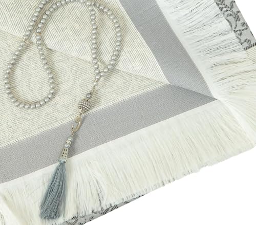 Premium Area Rug for Islamic Prayers - Muslim Prayer Mat and Rug for Men with Arabic Gifts - Traditional Islamic Prayer Rug Islam - سجادة صلاة Included - color: Grey
