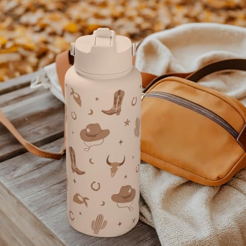 Western Cowgirl Water Bottle 32oz Stainless Steel with Lid, Insulated Bottles for Women Girls, Gift Idea for Birthday Christmas - color: Cowgirl