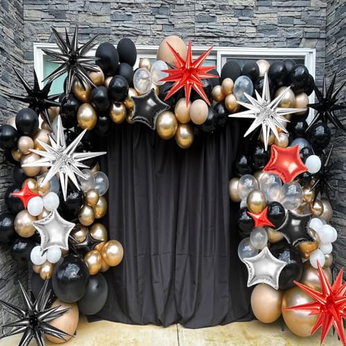 21 Pcs Silver Star Balloons,22/18/10 Inch Star Foil Mylar Balloon - color: Silver Black Red