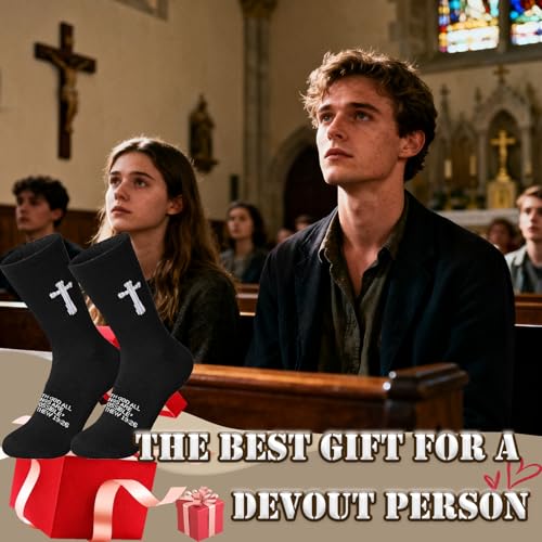 3 Pairs Christian socks Prayer socks Birthday Gifts for Dad,Men Husband Grandp Fathers Day Christmas - color: Matthew 19:26 - Black