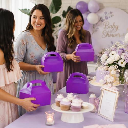 The Dreidel Company Gable Treat Boxes, Party Favors, 6.25" x 3.5" x 3.5" Inch Box, 25-Pack (Purple) - color: Purple