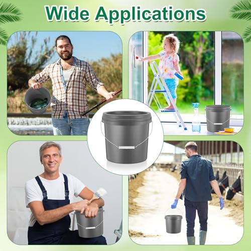 Tioncy 10 Pcs 2 Gallon Plastic Buckets with Lids and Handles,Grey | Storage Pails for Paint, Cleaning, Organizing, Durable Containers, Metal Handles, Plastic Material - color: Gray