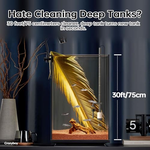 Fish Tank Vacuum Aquarium Gravel Cleaner 30W Strong Suction Electric Cleaner with Adjustable Motor for Efficient Water Change & Cleaning - 6-in-1 Automatic Removable Vacuum Electric Tool (White)