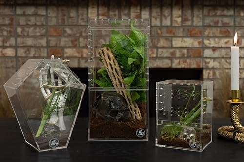 Coffin Shaped Jumping Spider Enclosure 9.5”x7.5”x5” Tarantula Enclosure Reptile Terrarium w/Sliding Magnetic Door. Great Reptile Tank Acrylic Aquarium Spider Box for Terrestrial or Arboreal Animal. - size: Coffin Jumping Spider Enclosure 9.5"x7.5"x5"