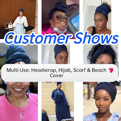 Harewom Head Wraps for Black Women, 71" Long Soft African Turban Hair Scarf - color: 1 Pcs- Navy Blue