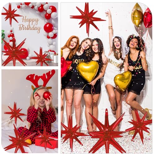 6 Pcs Red Star Foil Balloons One-Piece 14-Pointed Star Balloon 4D Starburst Cone Mylar Balloons 22inch Christmas Birthday Wedding Wedding Anniversary Party Supplies (22&27 Inches Red) - color: 22&27 Inches Red