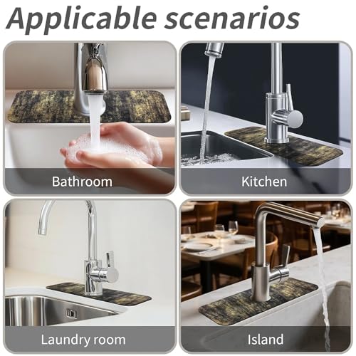 Kitchen Sink Splash Guard,Black and gold-1 Faucet Mat Sink Gadgets-Super Absorbent Fast Drying Mat Drip Catcher for Kitchen, Bathroom,Sink Mat, Dish Drying Mat, Bathroom(15" X 5.5" ) - color: Black and gold-1