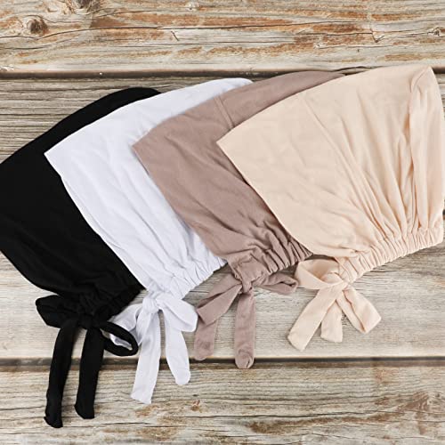 PHOGARY 2 Pcs Women Hijab Undercap, Islamic Muslim Under Hijab Cap Inner Under Scarf Hat Turban with Tie Back Closure - color: White,light Khaki
