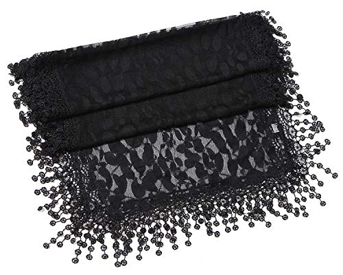 Cindy & Wendy Lightweight Soft Leaf Lace Fringe Scarf Bridal Shawl for Women - color: Black-1