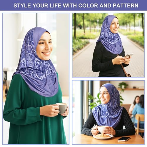 Instant Hijab – 여성용 원피스 슬립온 키마르 | 기도 및 단정한 착용을 위한 꽃무늬 프린트 저지 스카프 - color: Mg-hj-701