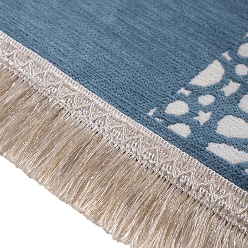 Modefa Turkish Islamic Prayer Mat - Chenille with Foam and Carrying Bag - Intricate Praying Rug Ramadan Eid Gift - Traditional Muslim Janamaz Seccade for Men Women - Mustaqim (Light Blue) - color: Light Blue