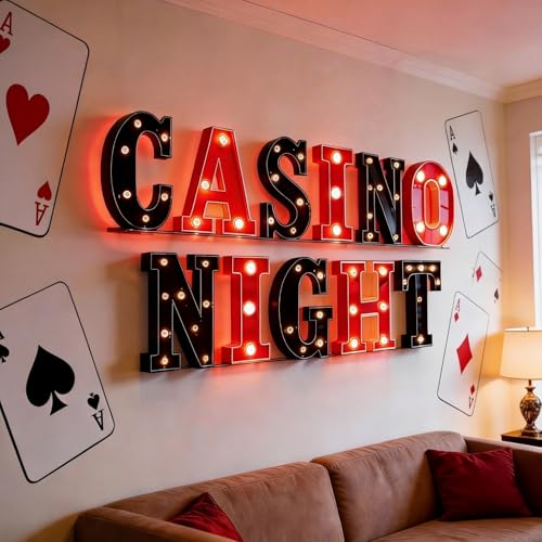 Aurelema Sukkot Large LED Letter Sign LED Lights Battery Powered Table Decoration for Party Gift Tabletop Decoration(Casino Night) - size: 8.27 inches, style: Casino Night