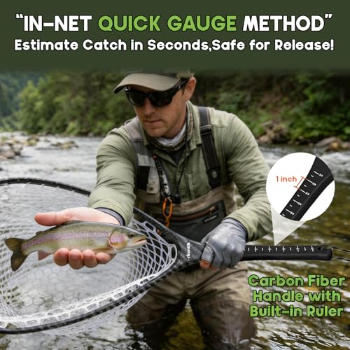 Floating Carbon Fiber Fly Fishing Net, 26" Standard / 37" Long - color: 26" Wading Net (Standard) - Green Carbon