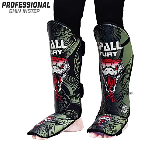 Muay Thai Shin Guards for Kickboxing Martial Arts BJJ Boxing Equipment MMA Training and Sparring Leg Guard with Instep Protection Pads - color: Fury-Green, size: Large/Xlarge