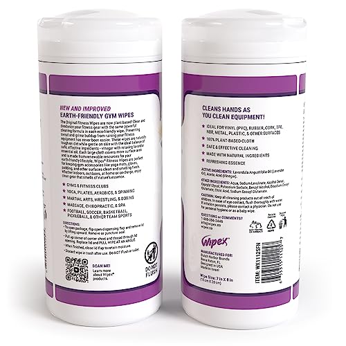 Wipex Original Fitness Equipment Wipes -EWG Verified - 50 Count Plant-Based No-Lint Cloth Gym Wipes for Workout Equipment, Yoga Mat Cleaner, Peloton Cleaner with Lavender Essential Oil & Vinegar, - size: 50 Count (Pack of 1)