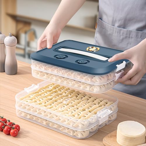 Food Storage Containers with Lids, Plastic Cookie Storage Containers Airtight, 4-Layer Stackable Food Containers Dumpling Storage Box, Blue - color: Blue