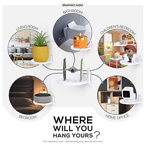 BRAINWAVZ 4” Small Floating Shelf, Adhesive & Screw in, for Bluetooth Speakers, Cameras, Plants, Toys, Books & More, Easy to Install Shelves Wall Mount (White) - color: 4" Round