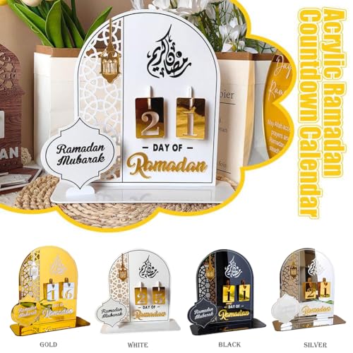 Ramadan Advent Calendar 2026, Eid Mubarak Countdown Calendars Tracker Date Gift DIY Arabic Muslim Islamic Holiday Table Home Decorations Count Down Calendar (Acrylic Gold) - color: Gold