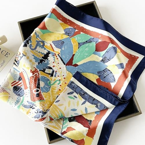 Sumolux Head Hair Scarf for Women Like Satin Silk Scarf Bandana Hair Wrapping Night Large Square Scarves 27.5" - color: Blue Lucky Flower