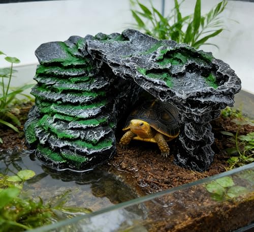 M2cbridge Reptile Hide Resting Step Ledge Cave Hideout Turtle Basking Platform – Great for Reptiles, Amphibians, and Fish (Black Step Ledge) - style: Black Step Ledge