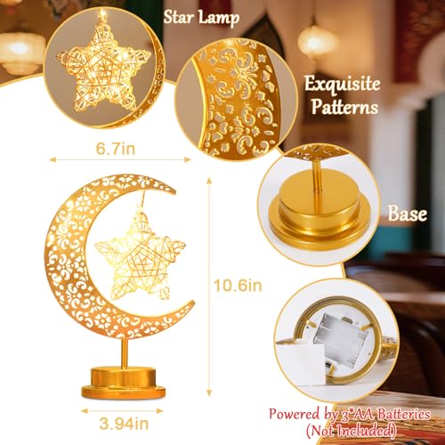 Lifnatty Moon Lamp with Hanging Star, Decorative Crescent Moon Night Light Battery Powered, Retro Metal LED Table Lamp for Bedroom Living Room Boho Home Decor, Gift for Women Birthday Christmas - style: Battery Powered Moon Star Lamp