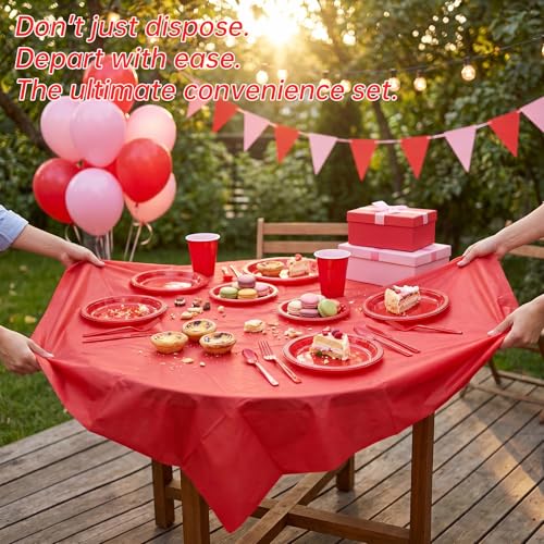 Tinybee 352 Pcs Red Plastic Plates, Disposable Dinnerware Set for 50 - color: Red