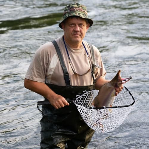 Fly Fishing Net, Soft Mesh Trout with Handle, Catch and Release Landing for Freshwater, Saltwater, Gift for Anglers & Fly Fishing Enthusiasts - style: Folding Net