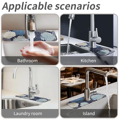 Kitchen Sink Splash Guard,Chrysanthemum flowers-1 Faucet Mat Sink Gadgets-Super Absorbent Fast Drying Mat Drip Catcher for Kitchen, Bathroom,Sink Mat, Dish Drying Mat, Bathroom(15" X 5.5" ) - color: Chrysanthemum flowers-1