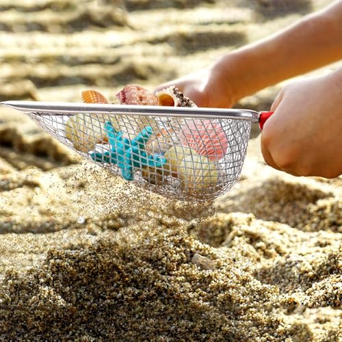 Beach Mesh Shovel,Sand Sifter Tool for Shell Collecting with Durable Mesh Net - Kids Sand Scoop for Picking Up Shells - Beach Toys (Red) - color: Red