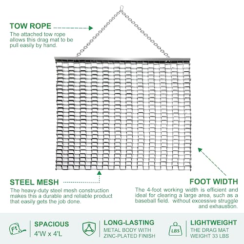 ATV/UTV 4 x 4 Feet Baseball Field Drag, Lawn Leveling Steel Mesh Heavy Duty Surface Leveling Mat for Manual or Vehicle Driveway Farm Garden Football Field