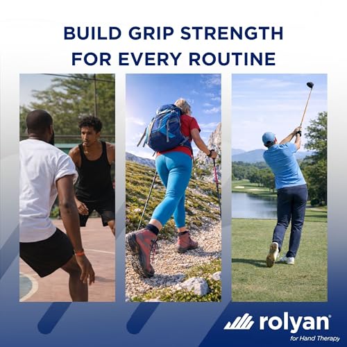 Rolyan Ergonomic Hand Exerciser with Plastic Handle, Adjustable Grip Strength Trainer with 4 Color‑Coded Rubber Bands, Finger & Hand Exerciser for Therapy, Rehab, Strength Training, Blue - color: Blue, style: Plastic Handle