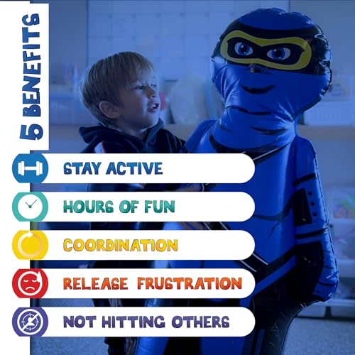 INFLATABLE DUDES Blue Ninja Toy 40” - Kids Punching Bag | Sand-Base | Bop Bag, Pre-filled with Sand, Inflatable Toy, Punching Bag for Kids, Enhanced Bounce-Back Action, Indoor/Outdoor - color: Blue Small Ninja | Pre-filled with Sand