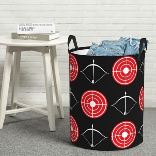 Archery Pattern Red Target And Shootings Bow X Round Waterproof Oxford Cloth Laundry Basket Multi-Purpose Storage Basket Toys Books Clothes Storage Basket - color: Black 7