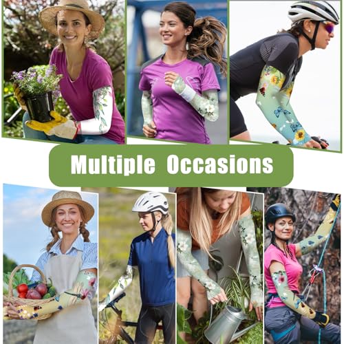 Bebila Gardening Sleeves for Women Farm UV Sun Protection Anti-Scratch Cooling Sleeves with Thumb Hole Arms Cover Outdoors - color: Combination -1