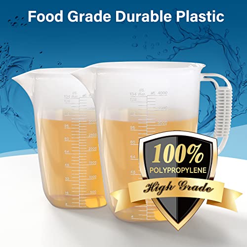 1 Gallon Measuring Pitcher, 134oz Extra Large Measure Pitcher-Convenient Conversion Chart-Strong Handle, Heat Resistant Plastic 1 Gallon Measuring Container for Pool Chemicals,Motor Oil, Lawn and Cook - color: 134Oz/4L/009