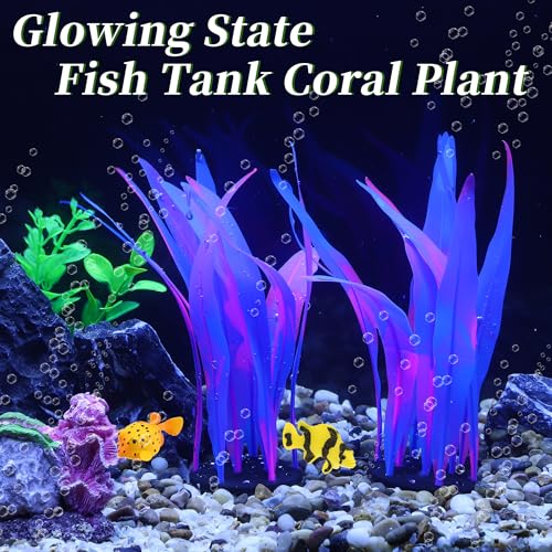 Aquarium Glowing Kelp Plant, Soft Silicone Glowing Decorations Blue 2pcs - color: Blue