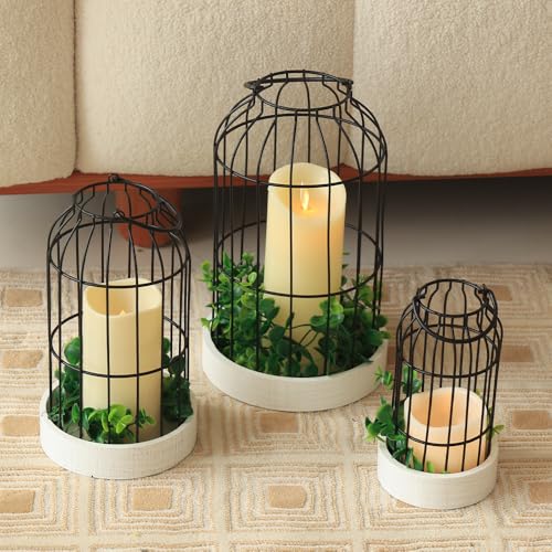 Rustic Farmhouse Lantern Decor Set of 3 Lanterns Decorative Indoor and Outdoor, Fireplace Mantle or Kitchen Dining Table - Modern Upscale Beauty for Home