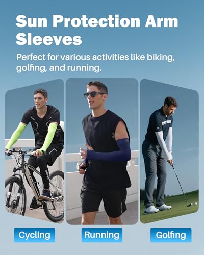 Arm Sleeves for Men Women UV Sun Protection Compression Arm Warmer Tattoo Cover Up, Sports Golf Cooling Sleeves - color: 1 Pair_navy Blue